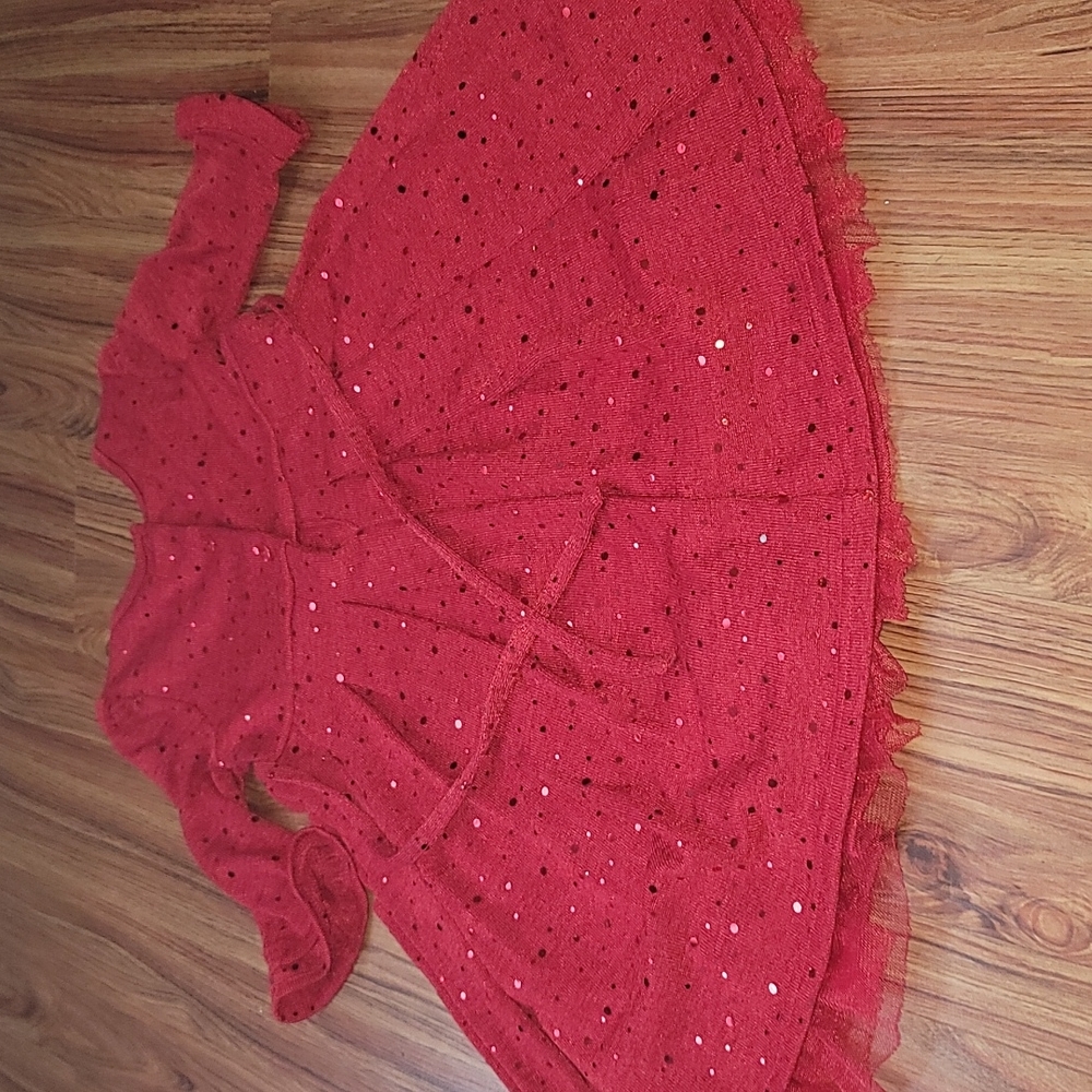 Dress New Holiday S 5T Red 3/4 sleeve red Sparkle w/ 3 button tie back. Holiday - Picture 8 of 10